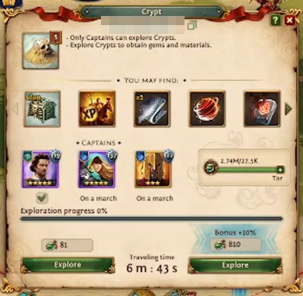 Total Battle crypt card listing three captains, two of them marked On a march